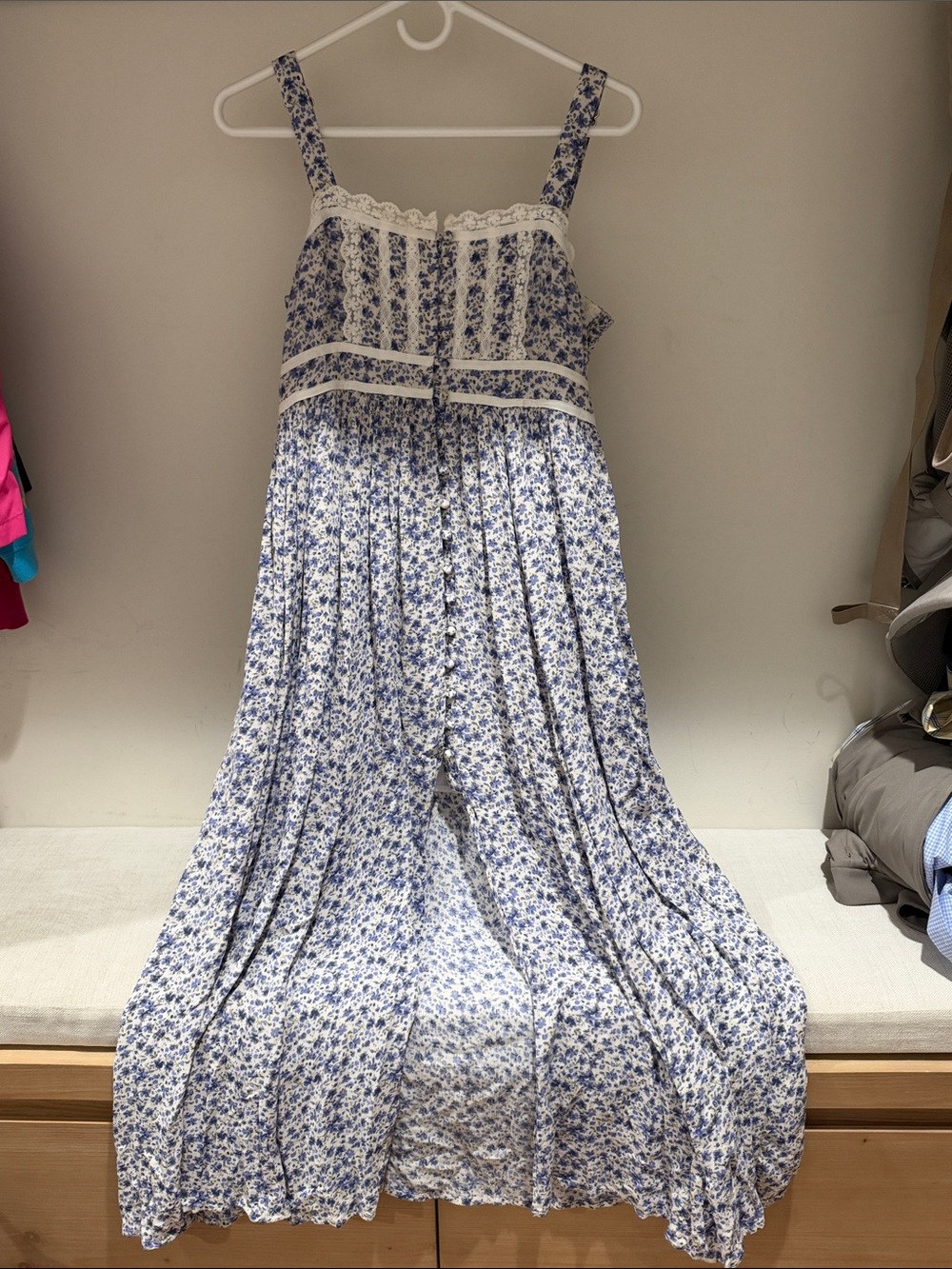 Pinkblush Blue Floral Maxi Dress with Lace Trim